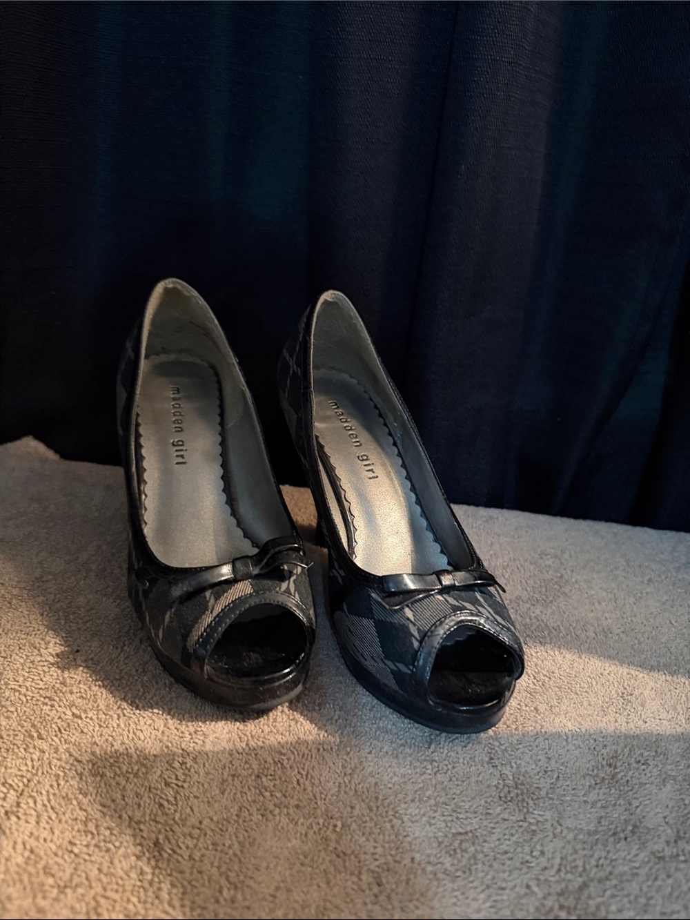 Madden Girl Black Peep-Toe Bow Heels
